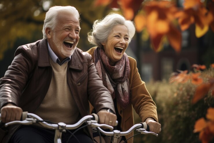 happy-older-couple-riding-their-bicycles-together-outdoors